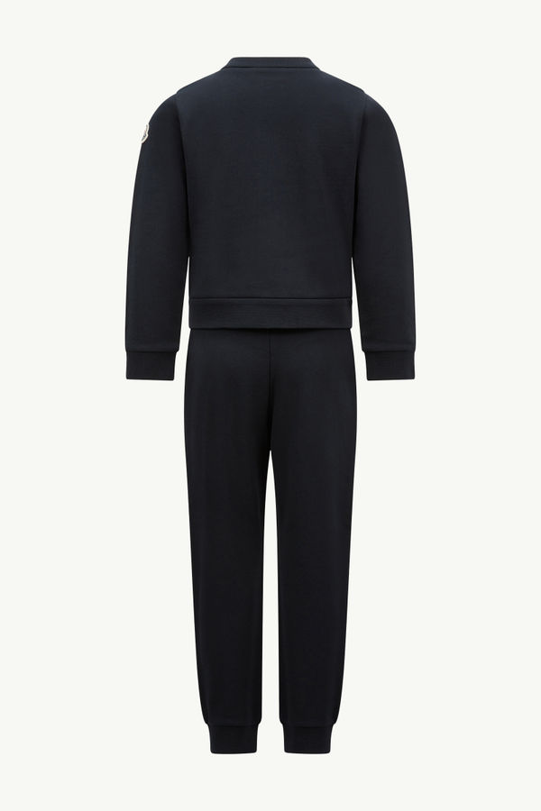 Embroidered Cursive Logo Cotton Tracksuit Set Girl Navy Blue Moncler 1