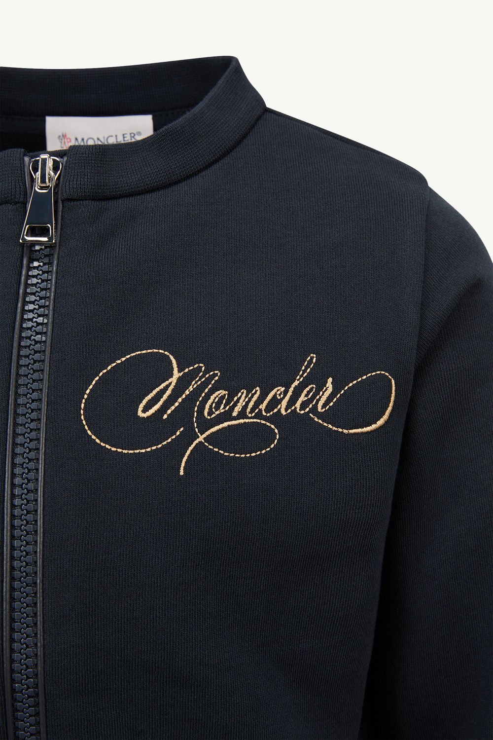 Embroidered Cursive Logo Cotton Tracksuit Set Girl Navy Blue Moncler 2