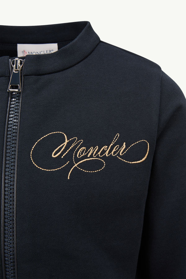 Embroidered Cursive Logo Cotton Tracksuit Set Girl Navy Blue Moncler 2