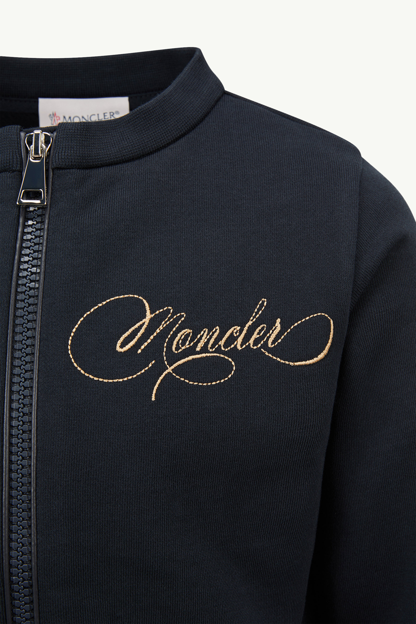 Embroidered Cursive Logo Cotton Tracksuit Set Girl Navy Blue Moncler 2