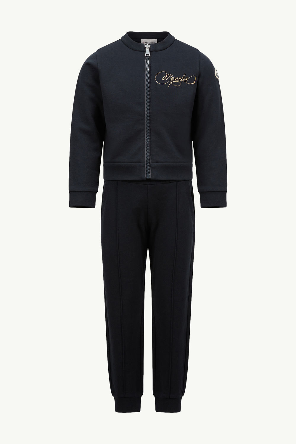 Embroidered Cursive Logo Cotton Tracksuit Set Girl Navy Blue Moncler 0