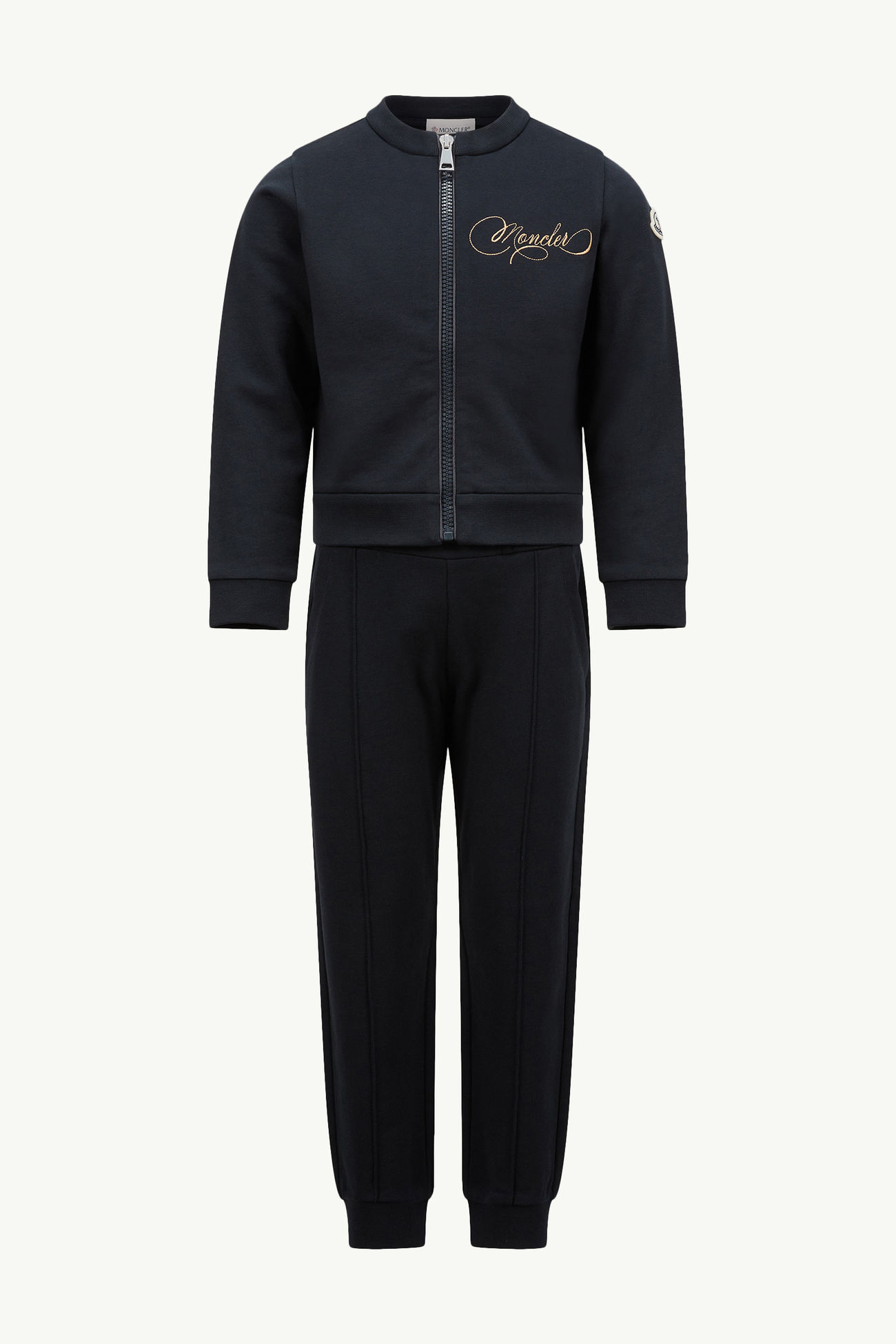 Set di tuta in cotone con logo in corsivo ricamato Bambina Blu Navy Moncler 0