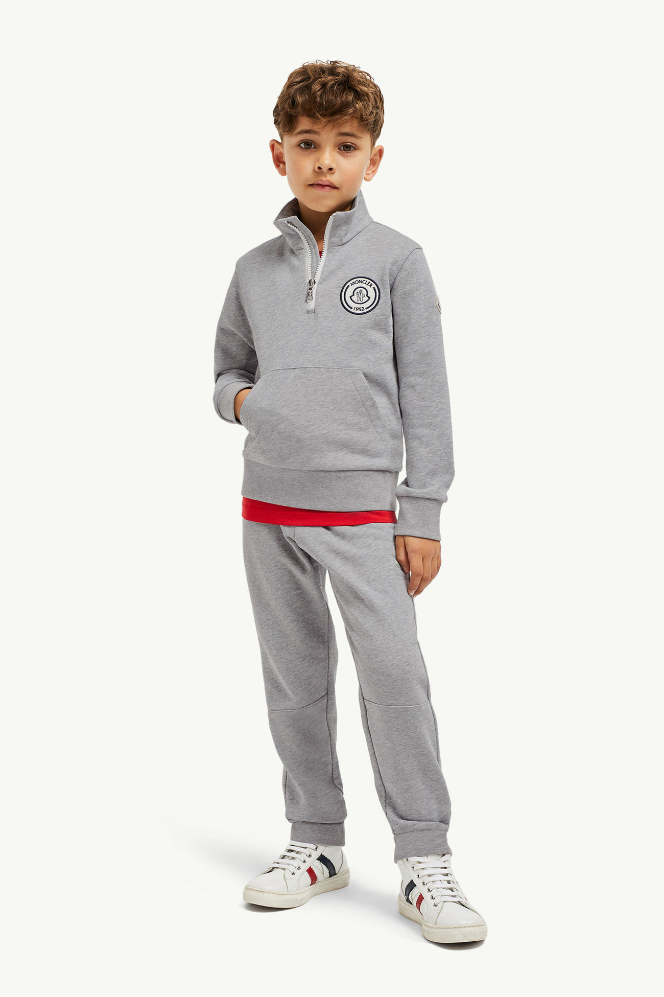 Trainingsanzug aus Baumwolle mit Logoaufnäher Jungen Grau Moncler 1