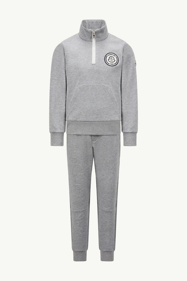 Logo Patch Cotton Tracksuit Set Boy Gray Moncler 0