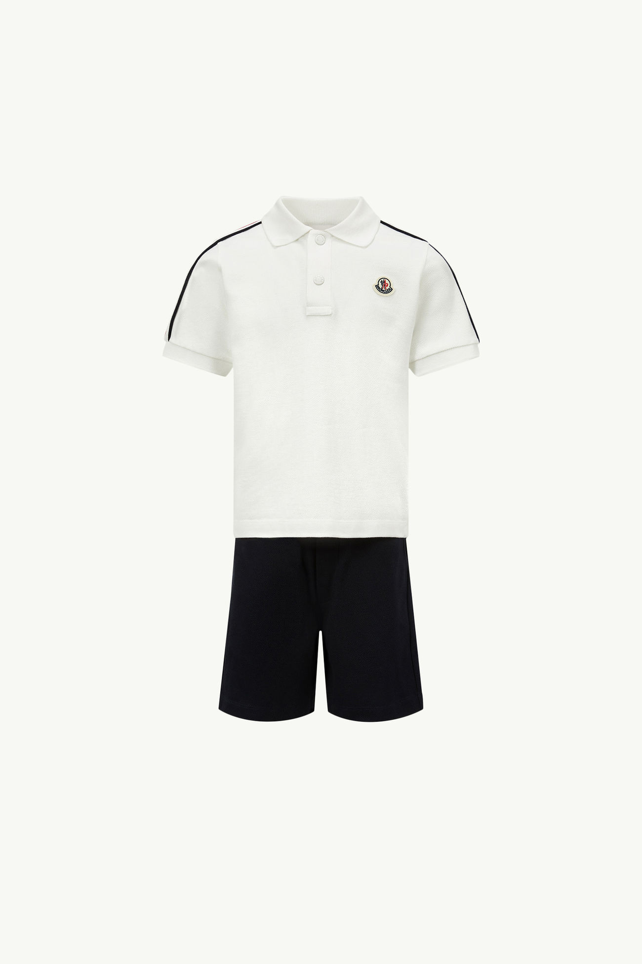 Set con orlo tricolore in cotone piquet Bambino Bianco Moncler 0