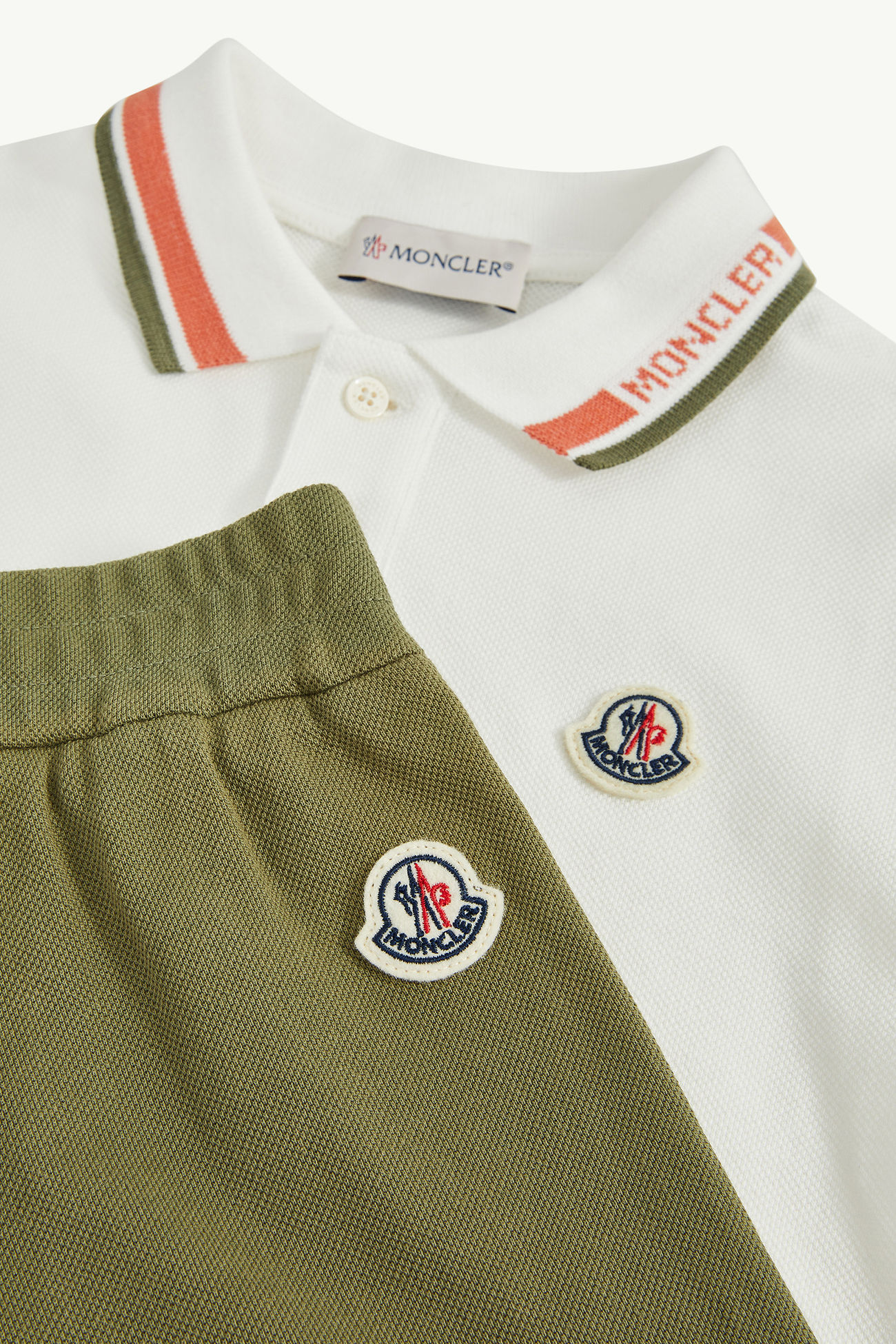 Cotton Piquet Set Boy White & Green Moncler 4