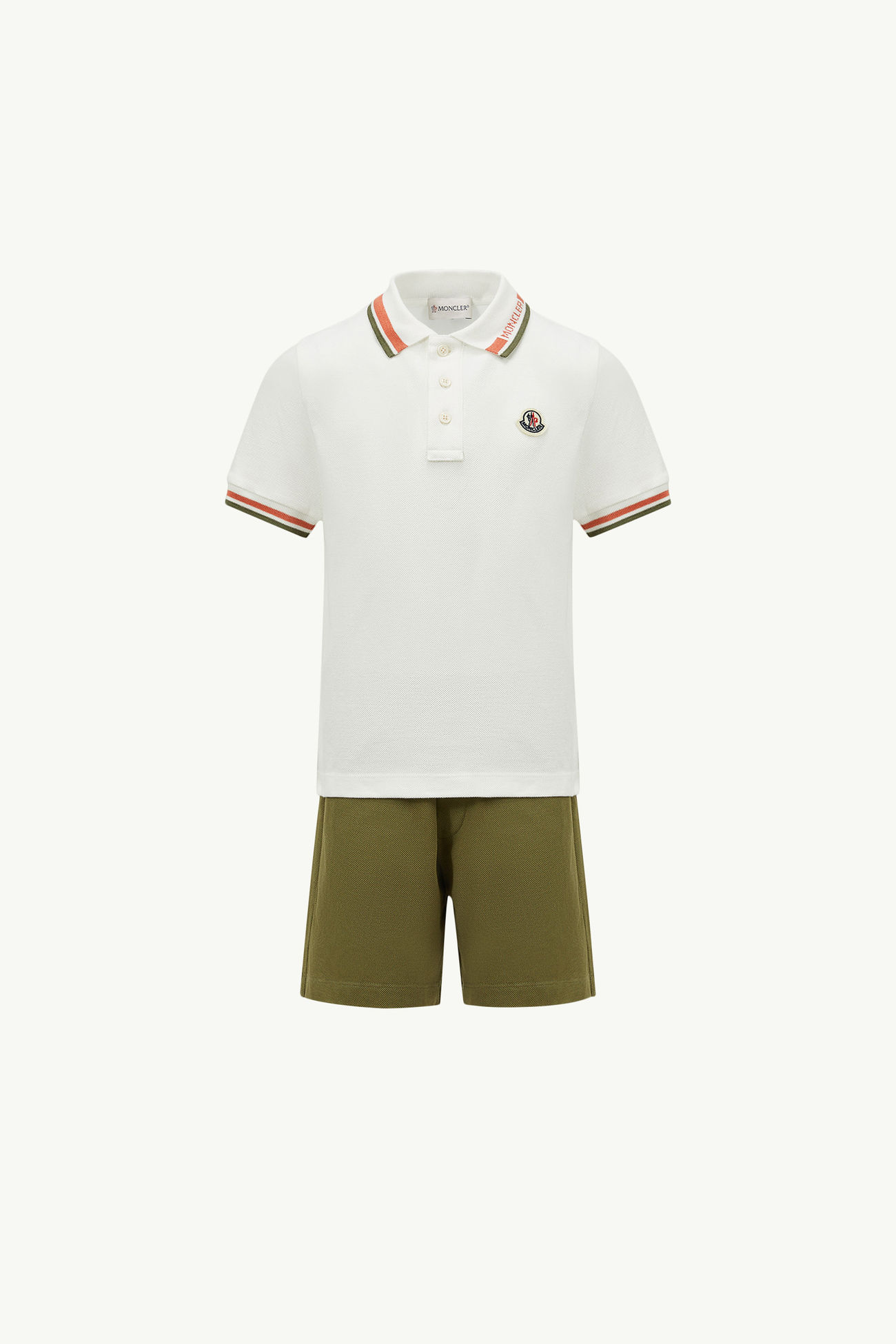 Cotton Piquet Set Boy White & Green Moncler 0