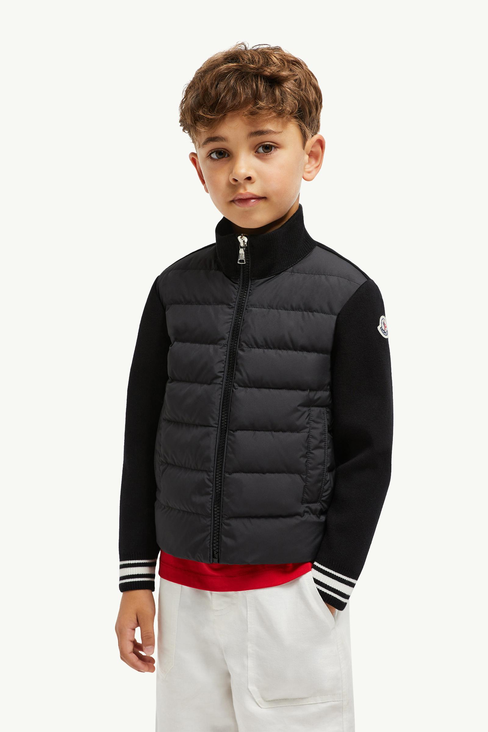 Padded Cotton Zip-Up Cardigan Boy Black Moncler 1
