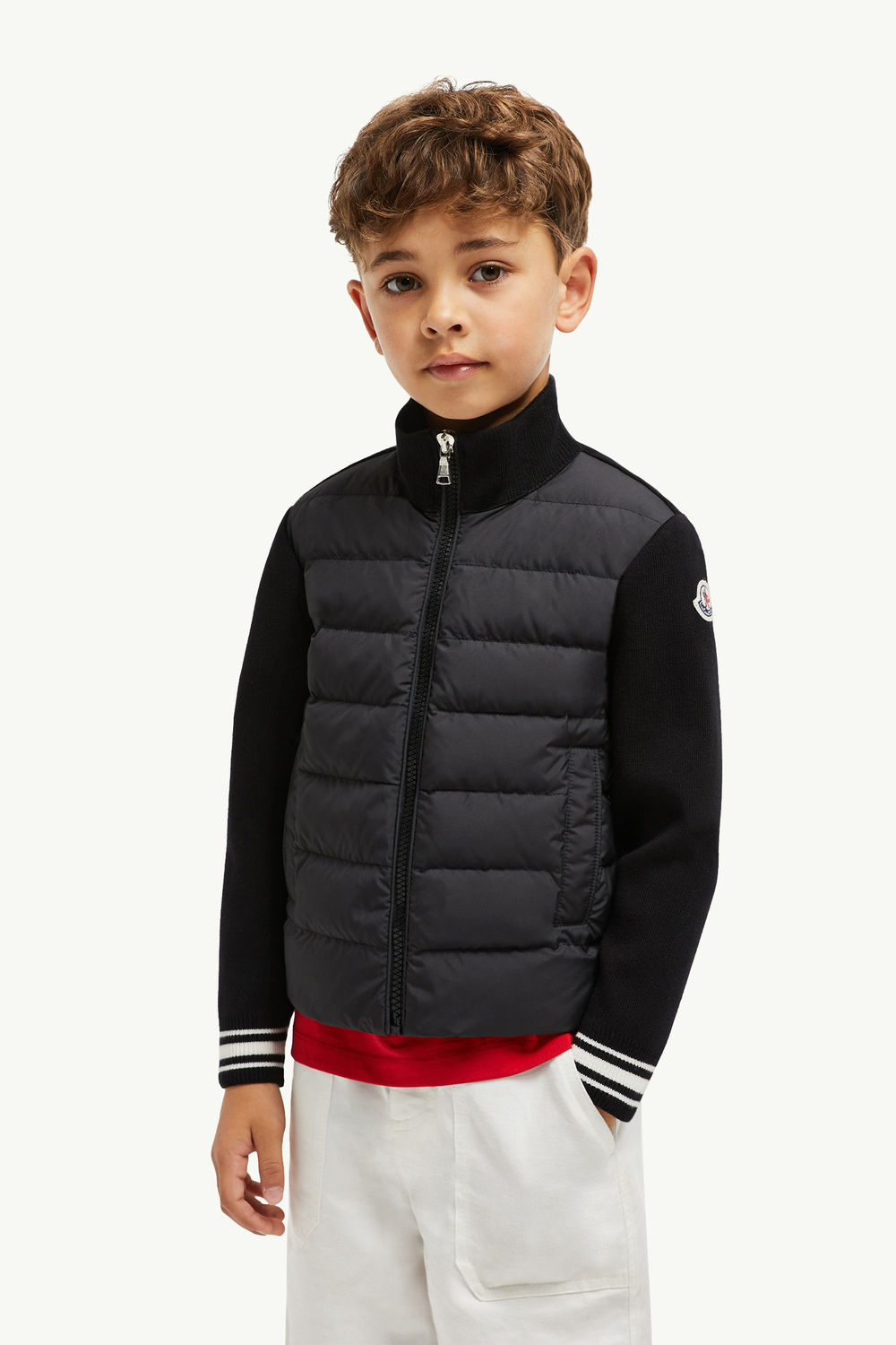 Cardigan zippé matelassé en coton Garçon Noir Moncler 1