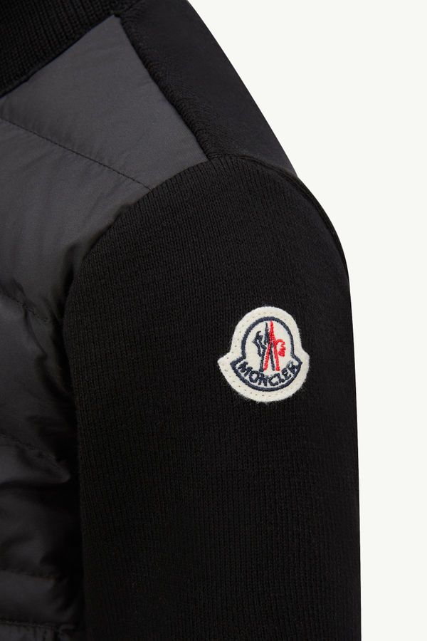 Cardigan zippé matelassé en coton Garçon Noir Moncler 3