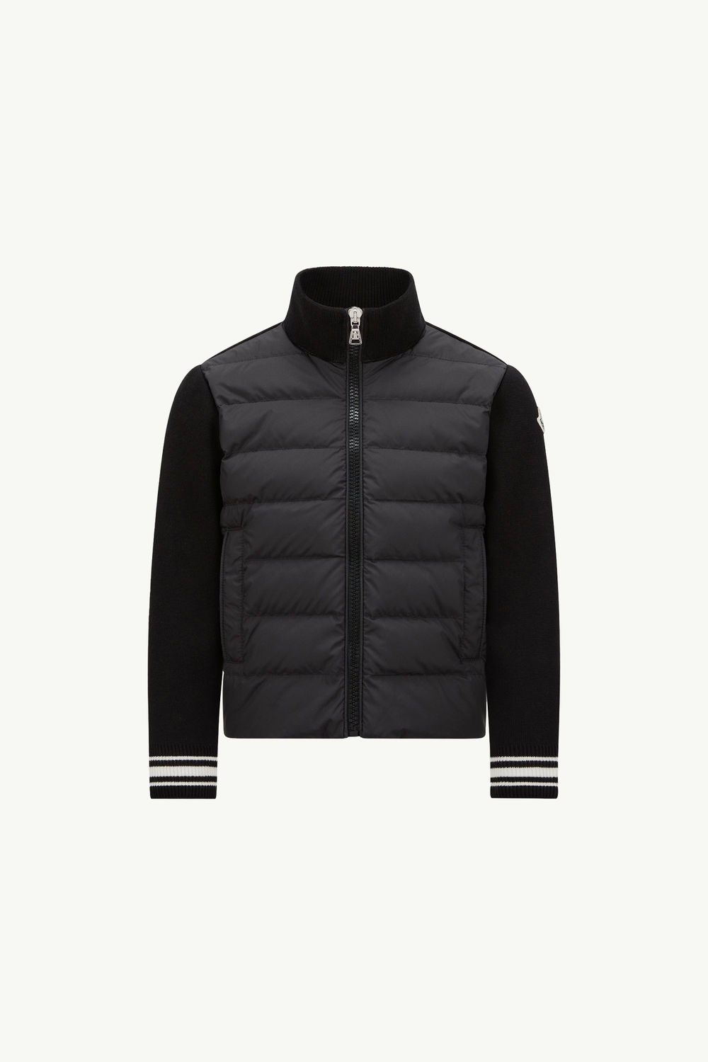 Cardigan zippé matelassé en coton Garçon Noir Moncler 0