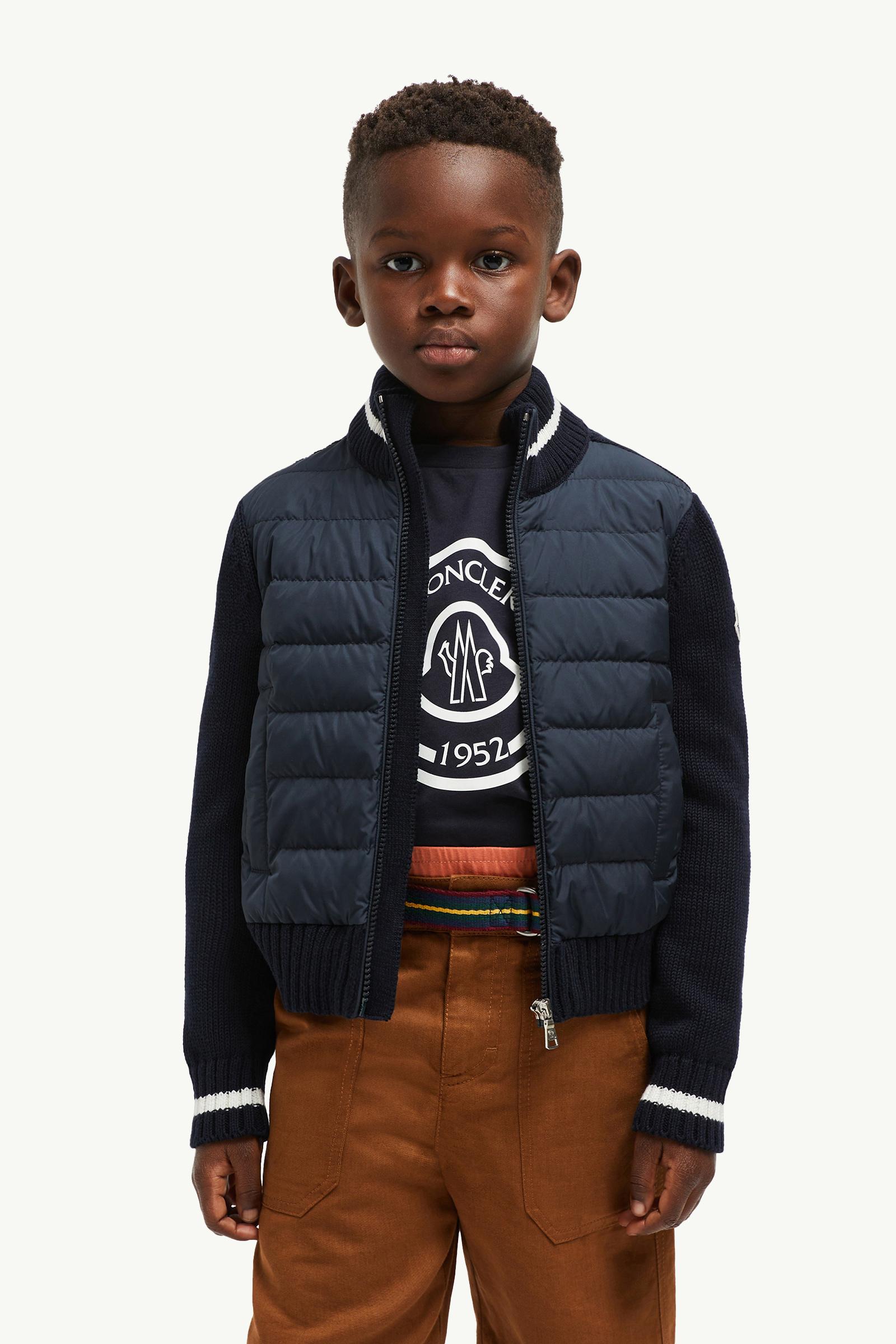 Padded Cotton Zip-Up Cardigan Boy Navy Blue Moncler 1