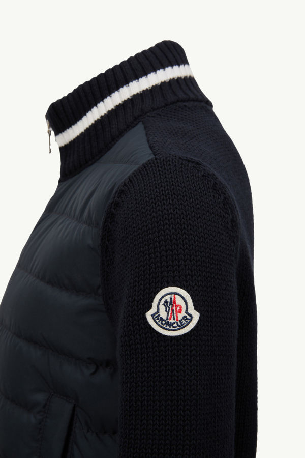 Padded Cotton Zip-Up Cardigan Boy Navy Blue Moncler 3
