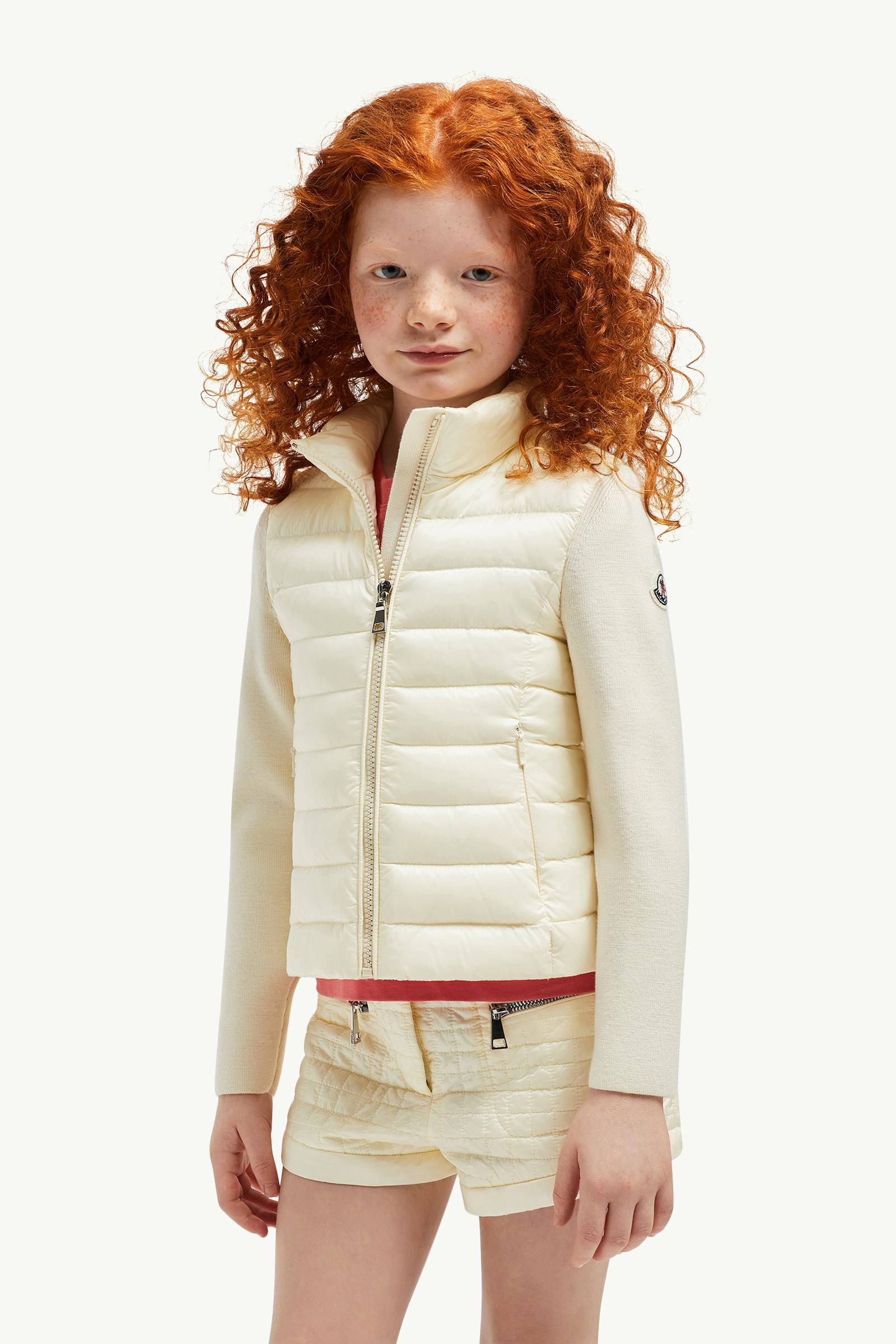 Padded Wool Zip-Up Cardigan Girl White Moncler 1
