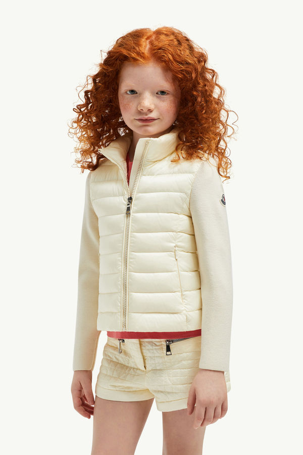 Padded Wool Zip-Up Cardigan Girl White Moncler 1