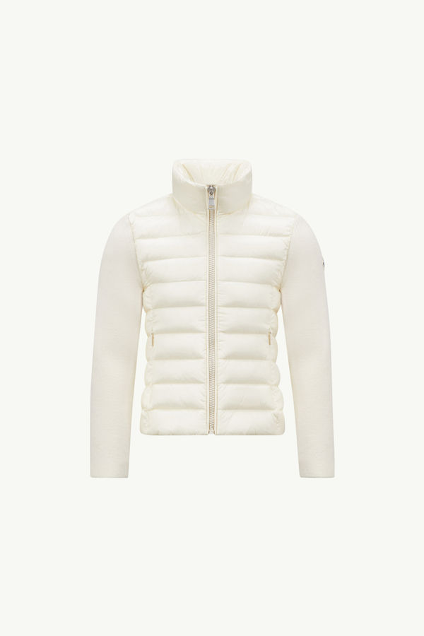 Padded Wool Zip-Up Cardigan Girl White Moncler 0