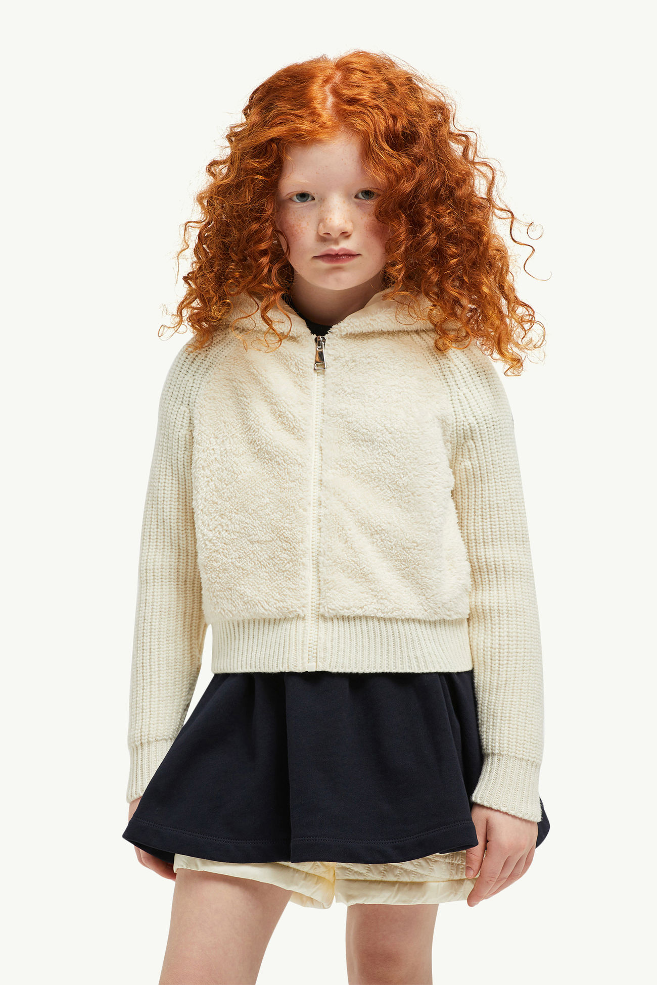 羊毛泰迪布拉鏈連帽衫 女童 象牙白色 Moncler 1