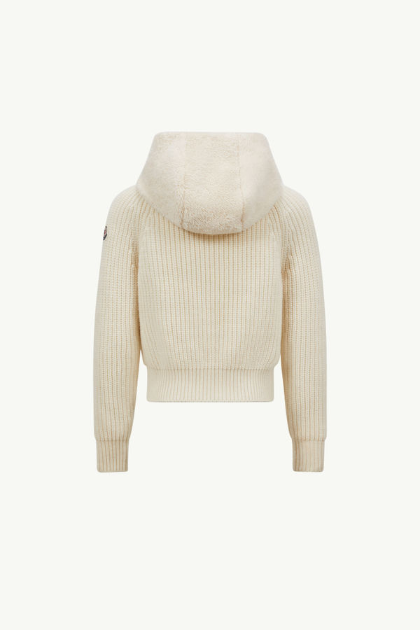 Sudadera de lana y tejido efecto peluche Niña Blanco Marfil Moncler 2