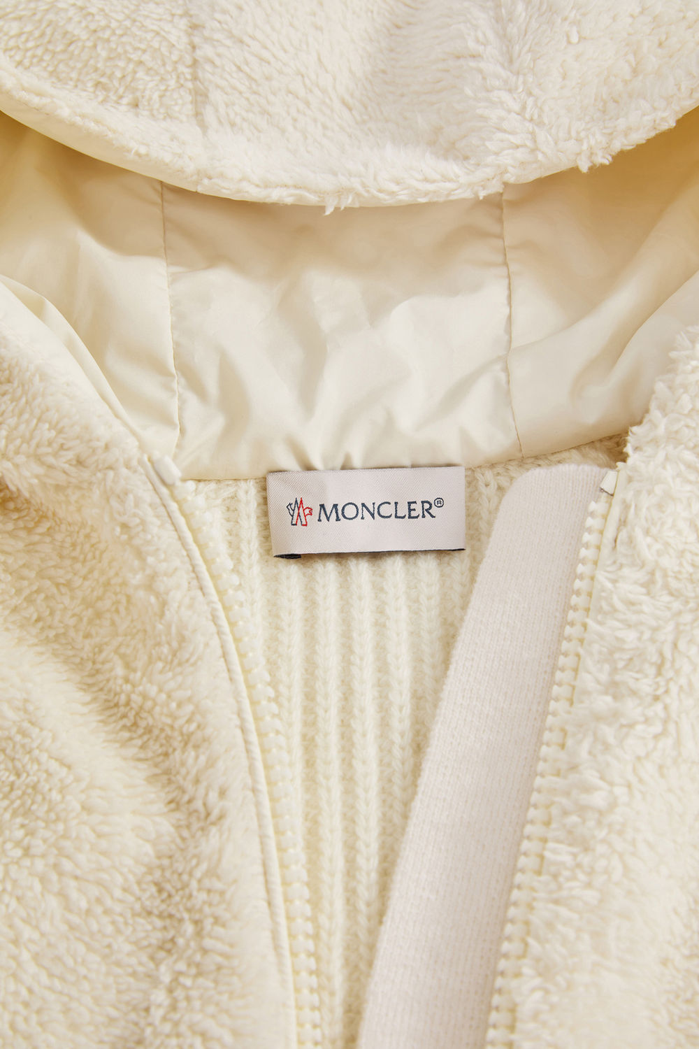 Wool & Teddy Zip-Up Hoodie Girl White Ivory Moncler 4