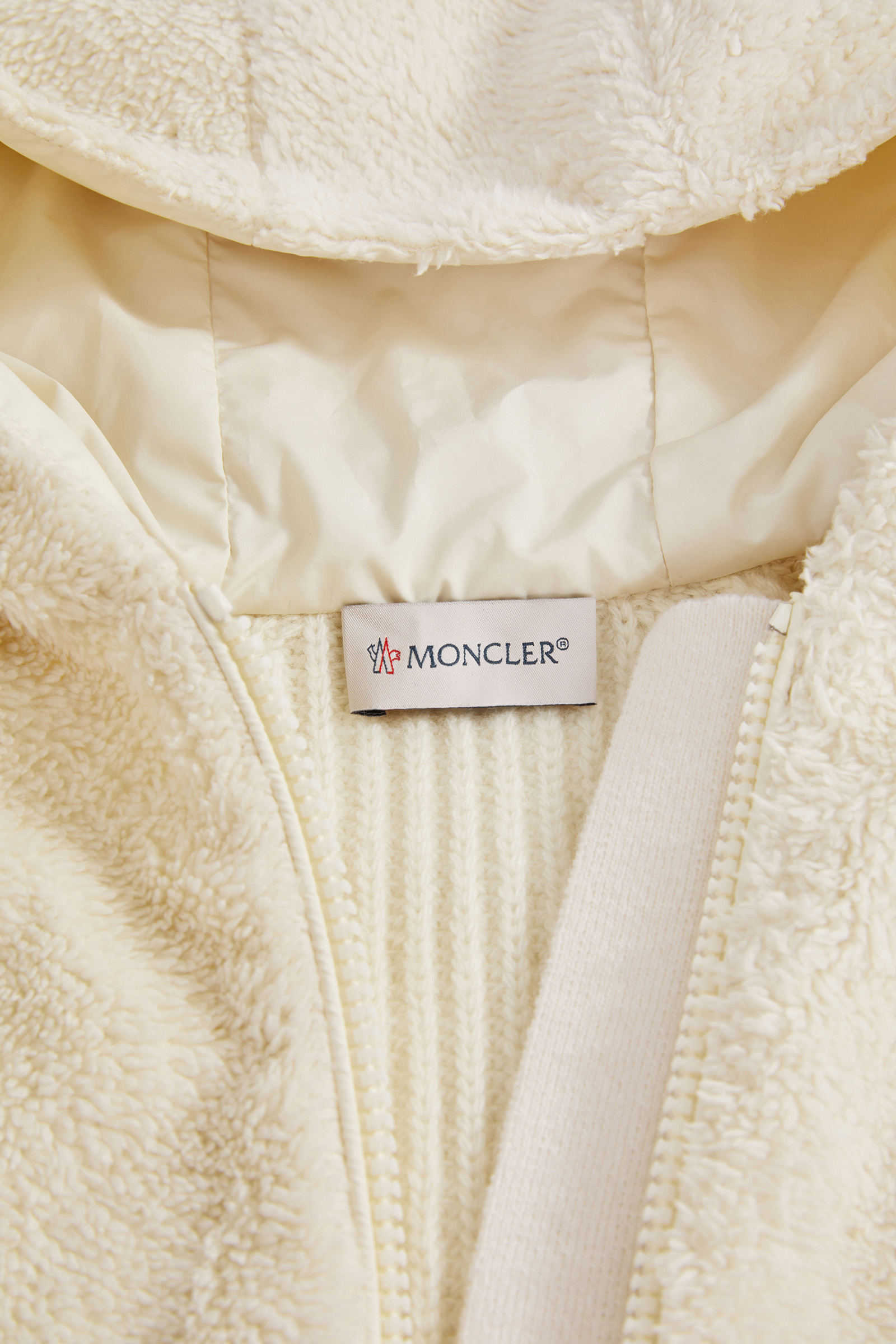 Wool & Teddy Zip-Up Hoodie Girl White Ivory Moncler 4