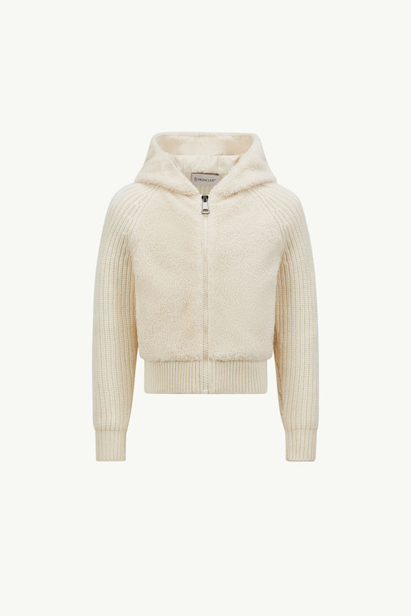 Wool & Teddy Zip-Up Hoodie Girl White Ivory Moncler 0