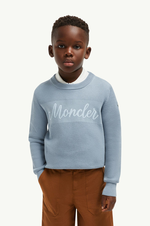 Embroidered Cursive Logo Cotton Jumper Boy Light Blue Moncler 1