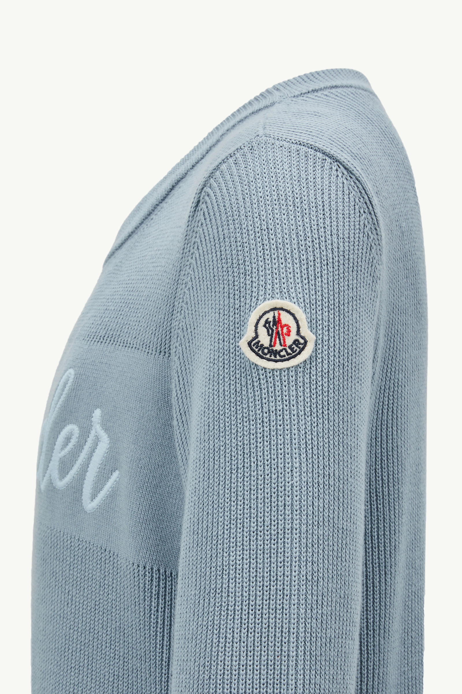 Embroidered Cursive Logo Cotton Jumper Boy Light Blue Moncler 3
