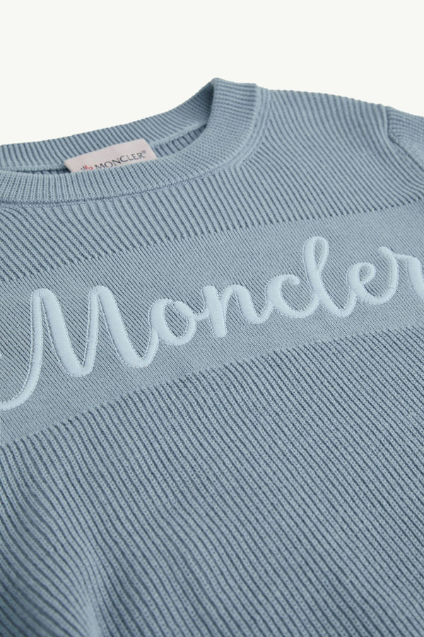 Embroidered Cursive Logo Cotton Jumper Boy Light Blue Moncler 4