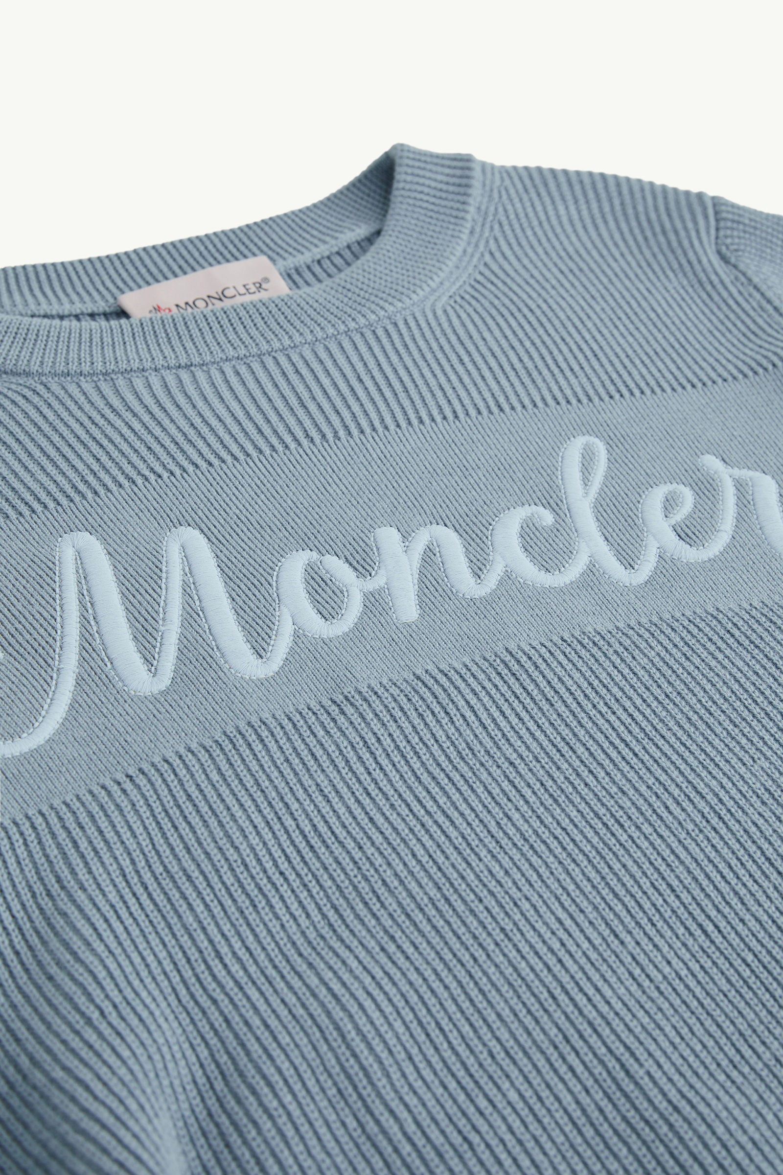 Embroidered Cursive Logo Cotton Jumper Boy Light Blue Moncler 4