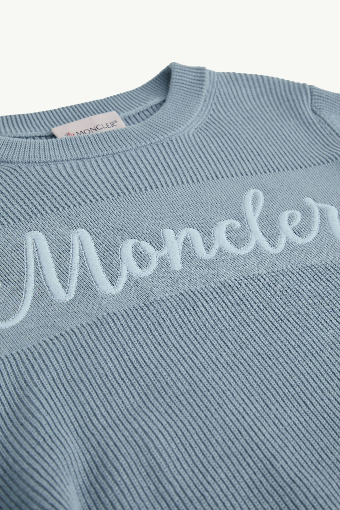 Maglione in cotone con logo in corsivo ricamato Bambino Celeste Moncler 4