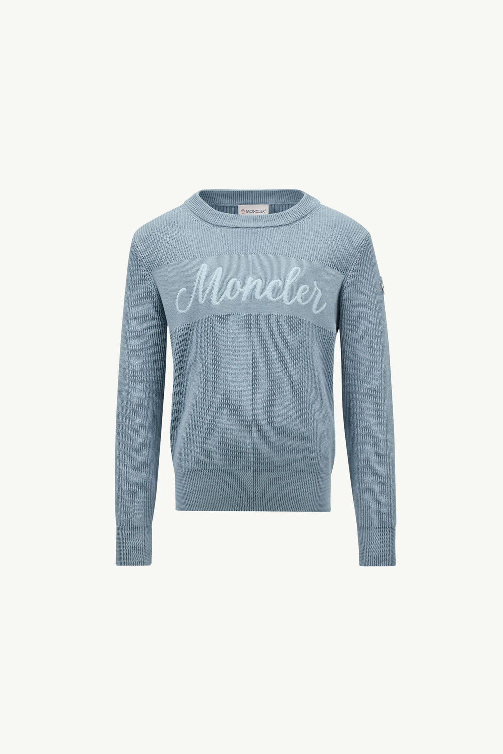 Embroidered Cursive Logo Cotton Jumper Boy Light Blue Moncler 0
