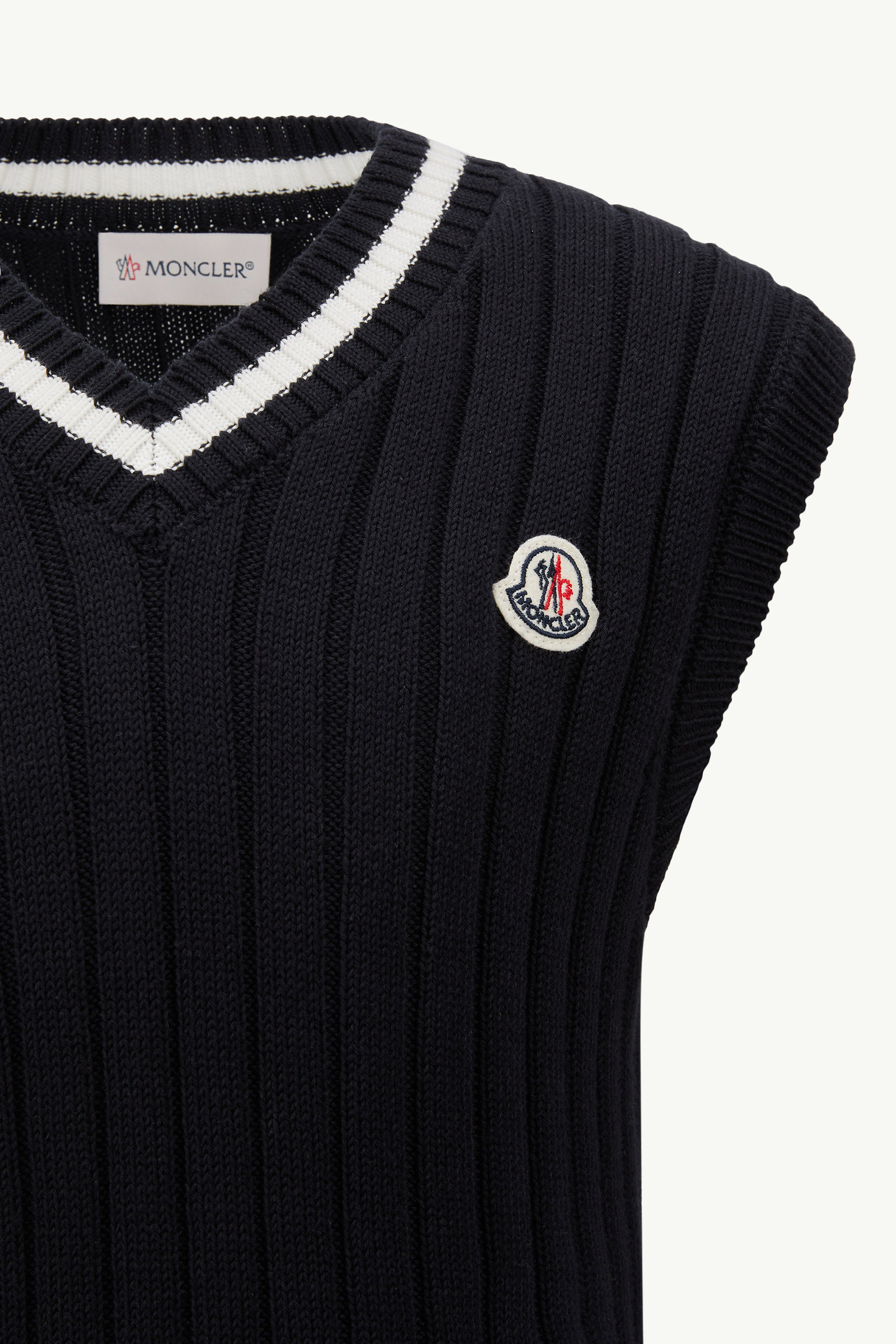 Cotton V-Neck Gilet Boy Navy Blue Moncler 2
