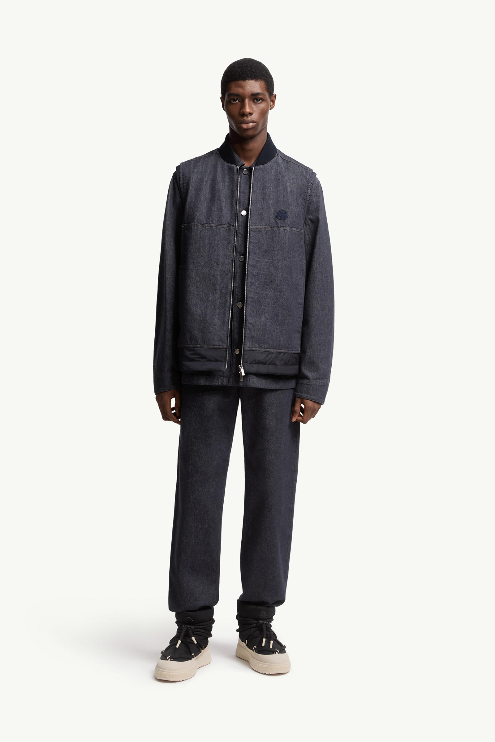 Ranche Denim Down Gilet Men Denim Blue Moncler 0