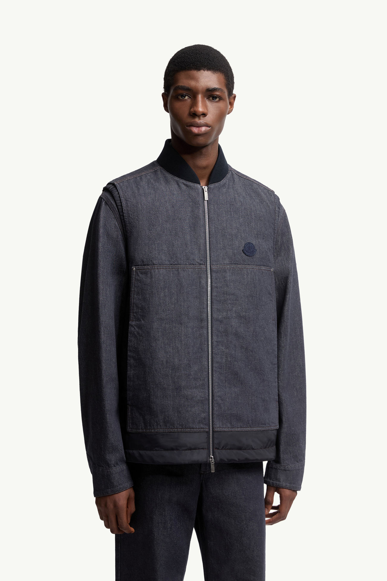 Ranche Denim Down Vest Men Denim Blue Moncler 3