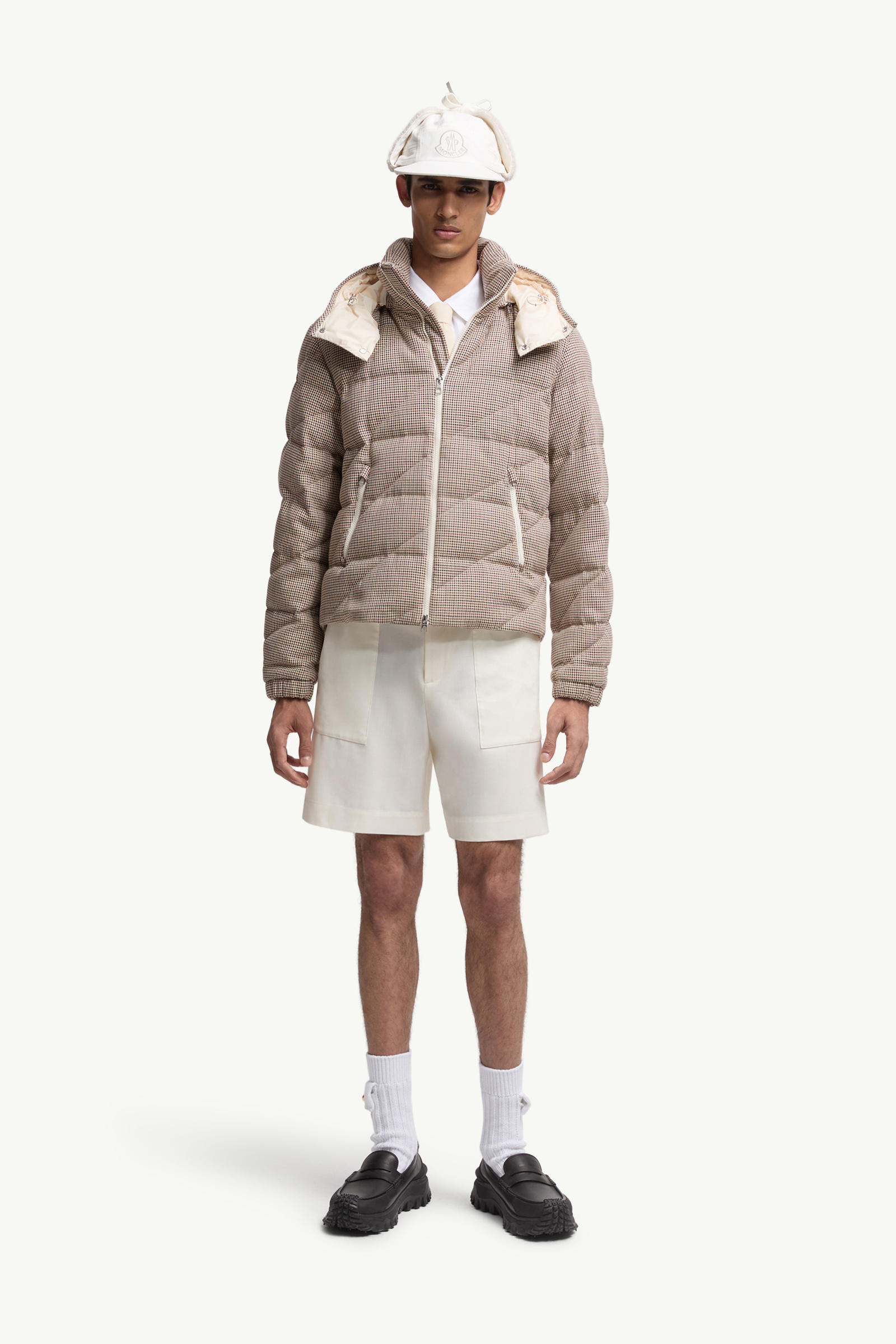 Psyllos Wool Blend Hooded Short Down Jacket Men Gray Moncler 0