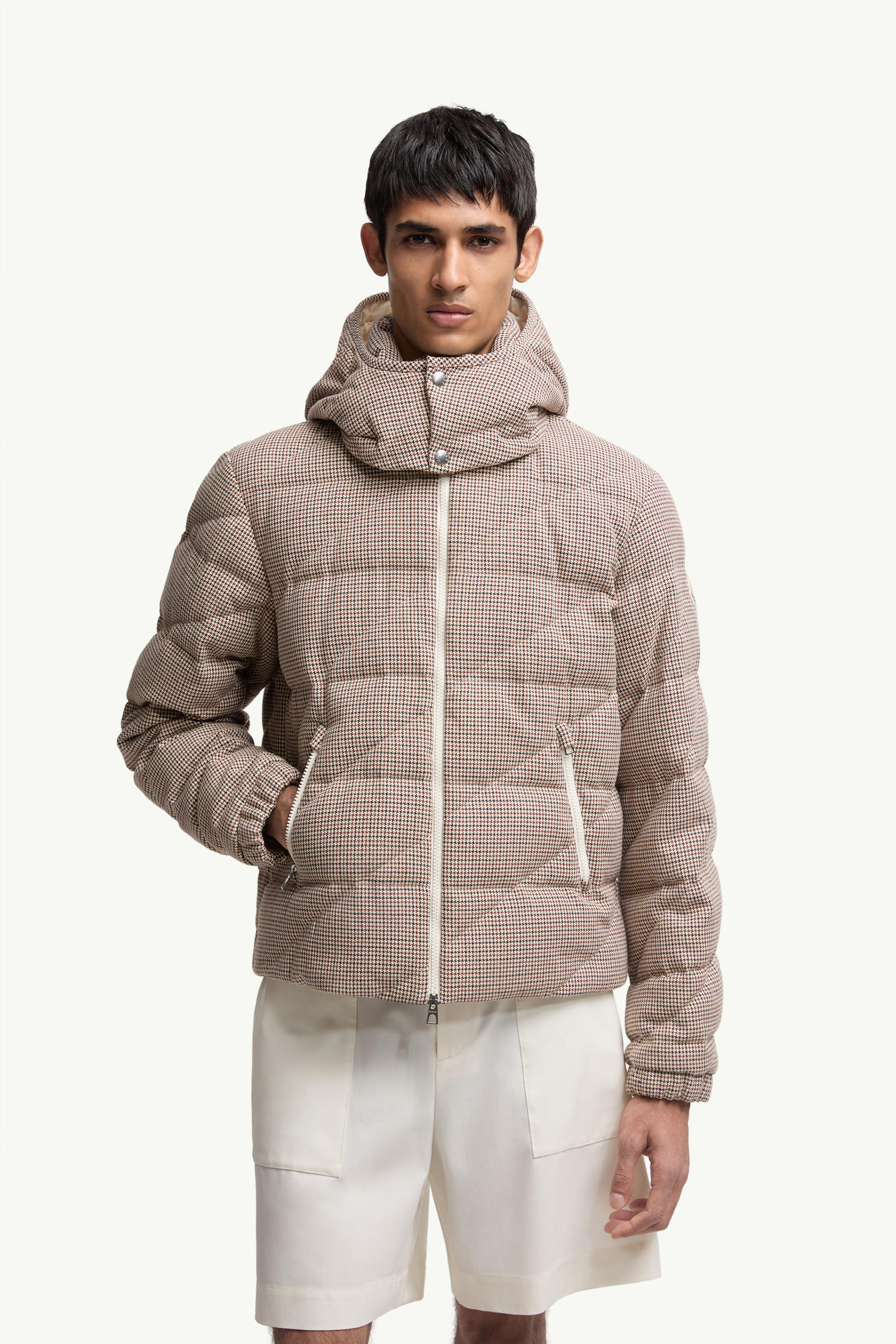Psyllos Wool Blend Hooded Short Down Jacket Men Gray Moncler 3