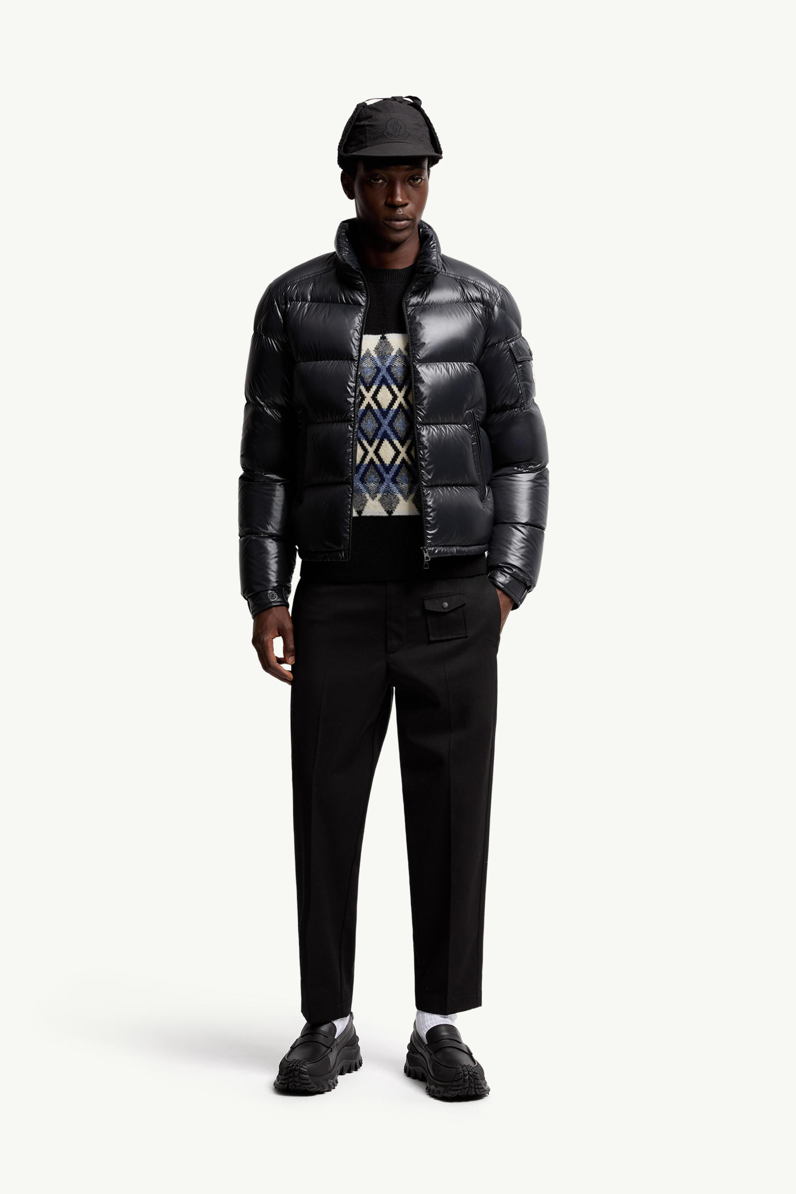 Piumino corto con cappuccio Levitha Uomo Nero Moncler 0
