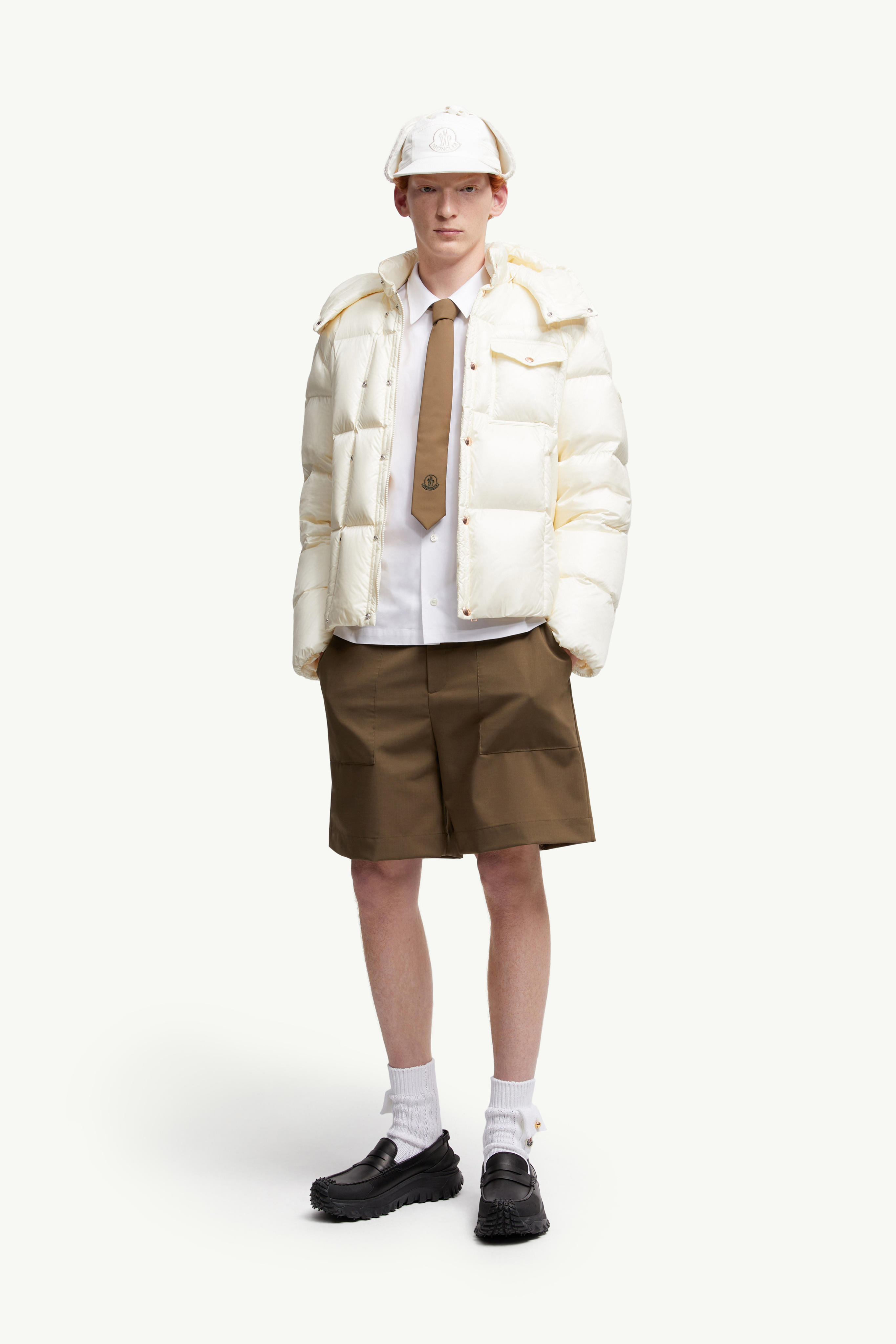 Serfanto Hooded Short Down Jacket Men White Ivory Moncler 0