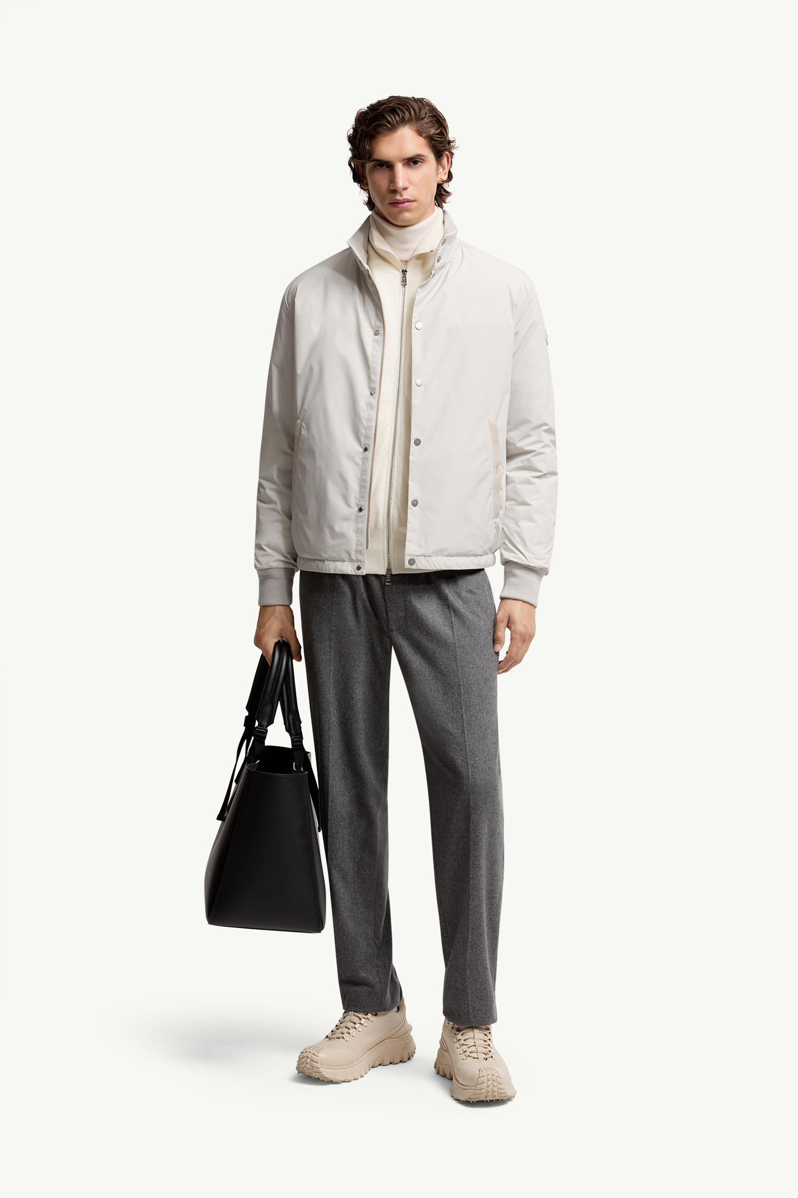 Doudoune courte à bords en cuir Lanques Hommes Gris Glacier Moncler 0
