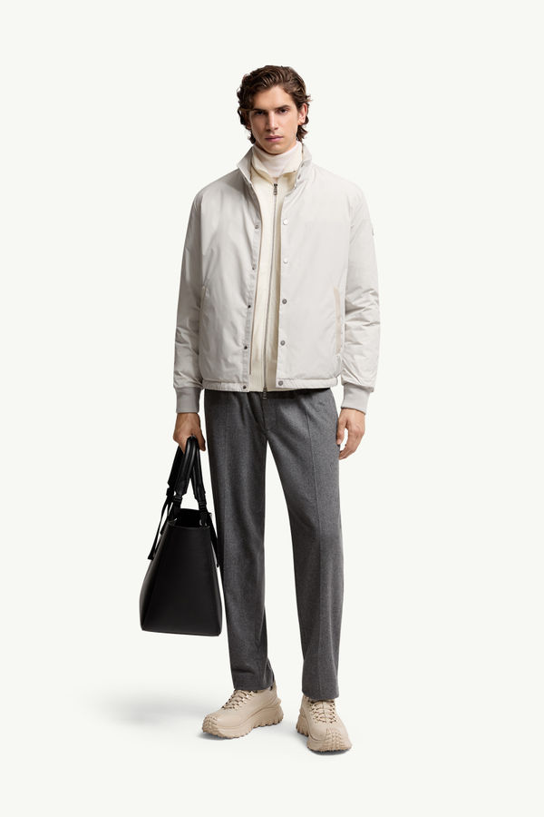 Lanques Leather-Trimmed Short Down Jacket Men Ice Gray Moncler 0