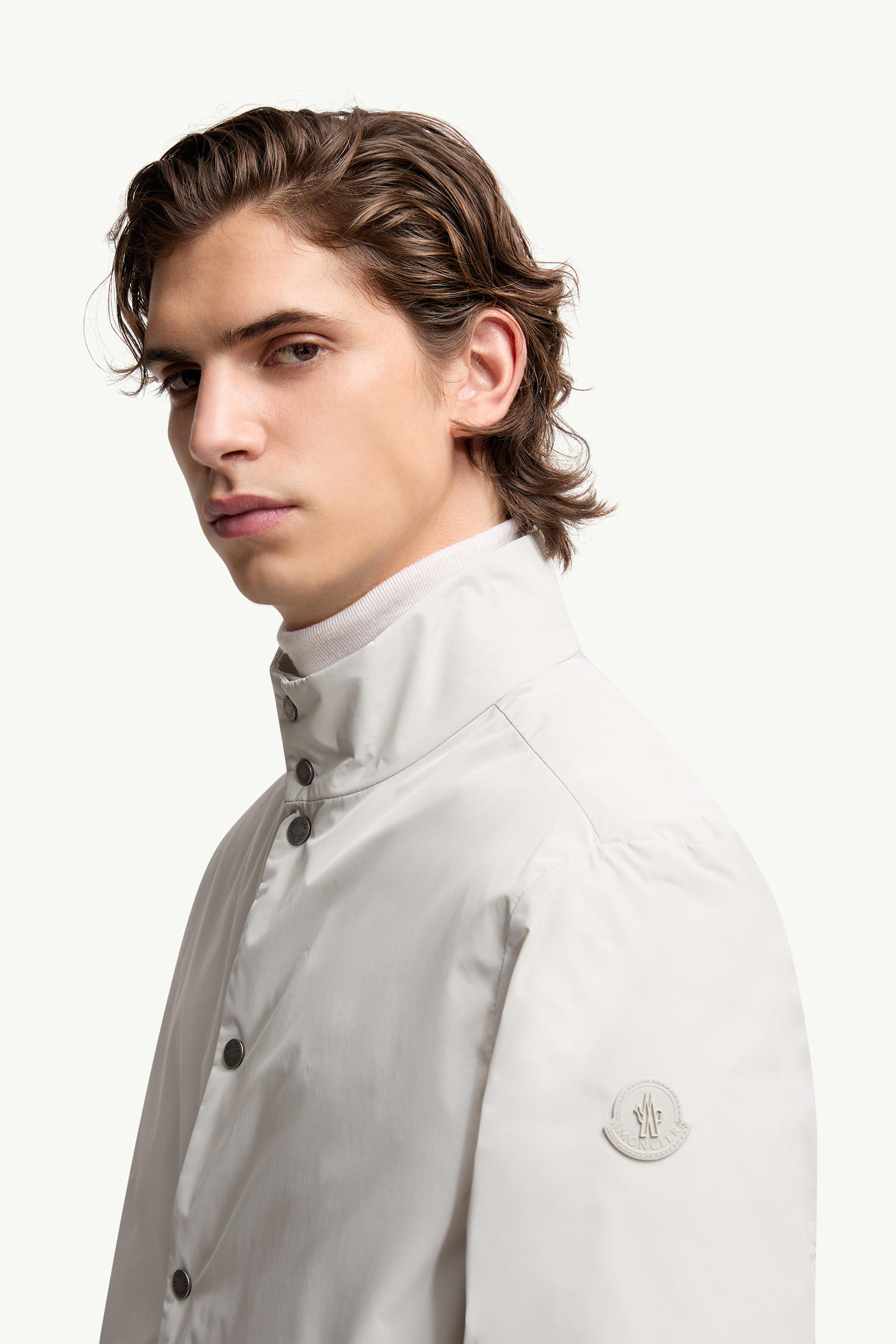 Doudoune courte à bords en cuir Lanques Hommes Gris Glacier Moncler 1
