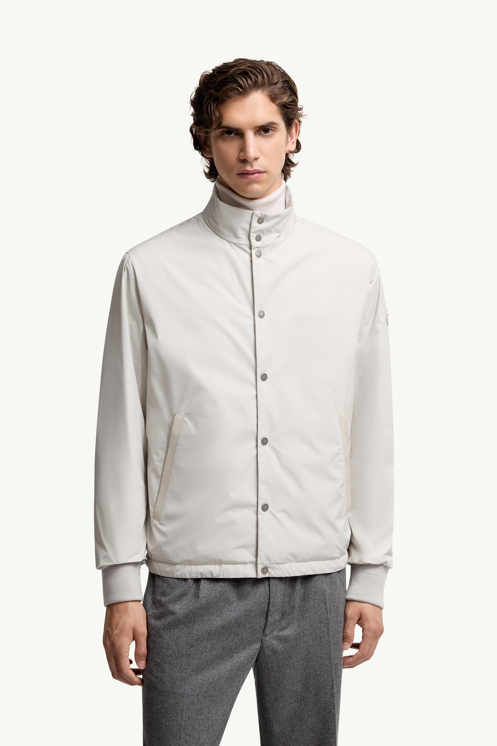 Doudoune courte à bords en cuir Lanques Hommes Gris Glacier Moncler 3