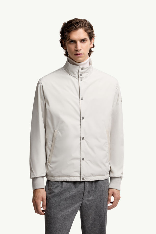 Lanques Leather-Trimmed Short Down Jacket Men Ice Gray Moncler 3