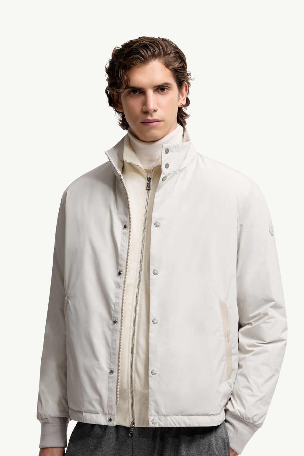 Lanques Leather-Trimmed Short Down Jacket Men Ice Gray Moncler 5