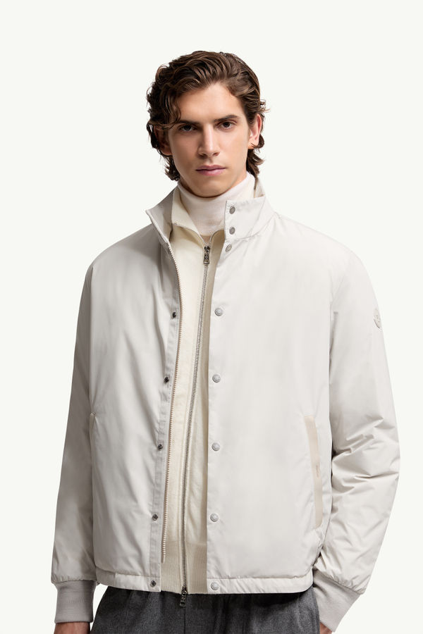 Lanques Leather-Trimmed Short Down Jacket Men Ice Gray Moncler 5