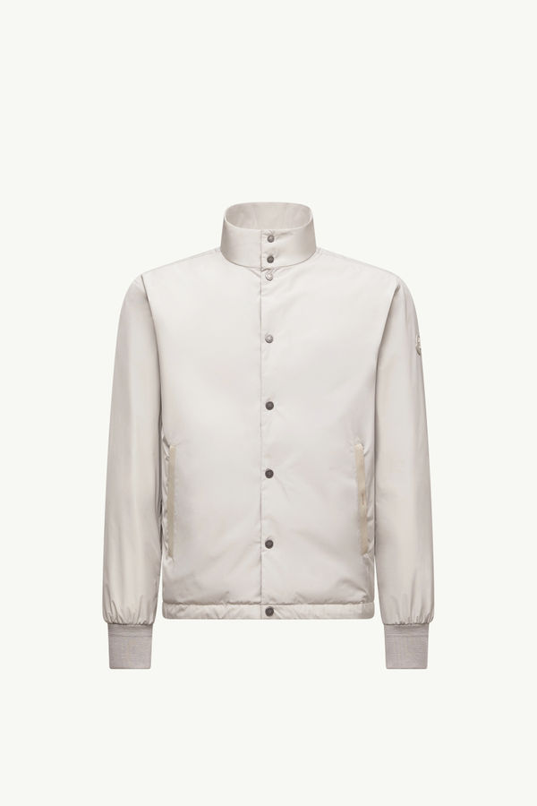 Lanques Leather-Trimmed Short Down Jacket Men Ice Gray Moncler 2