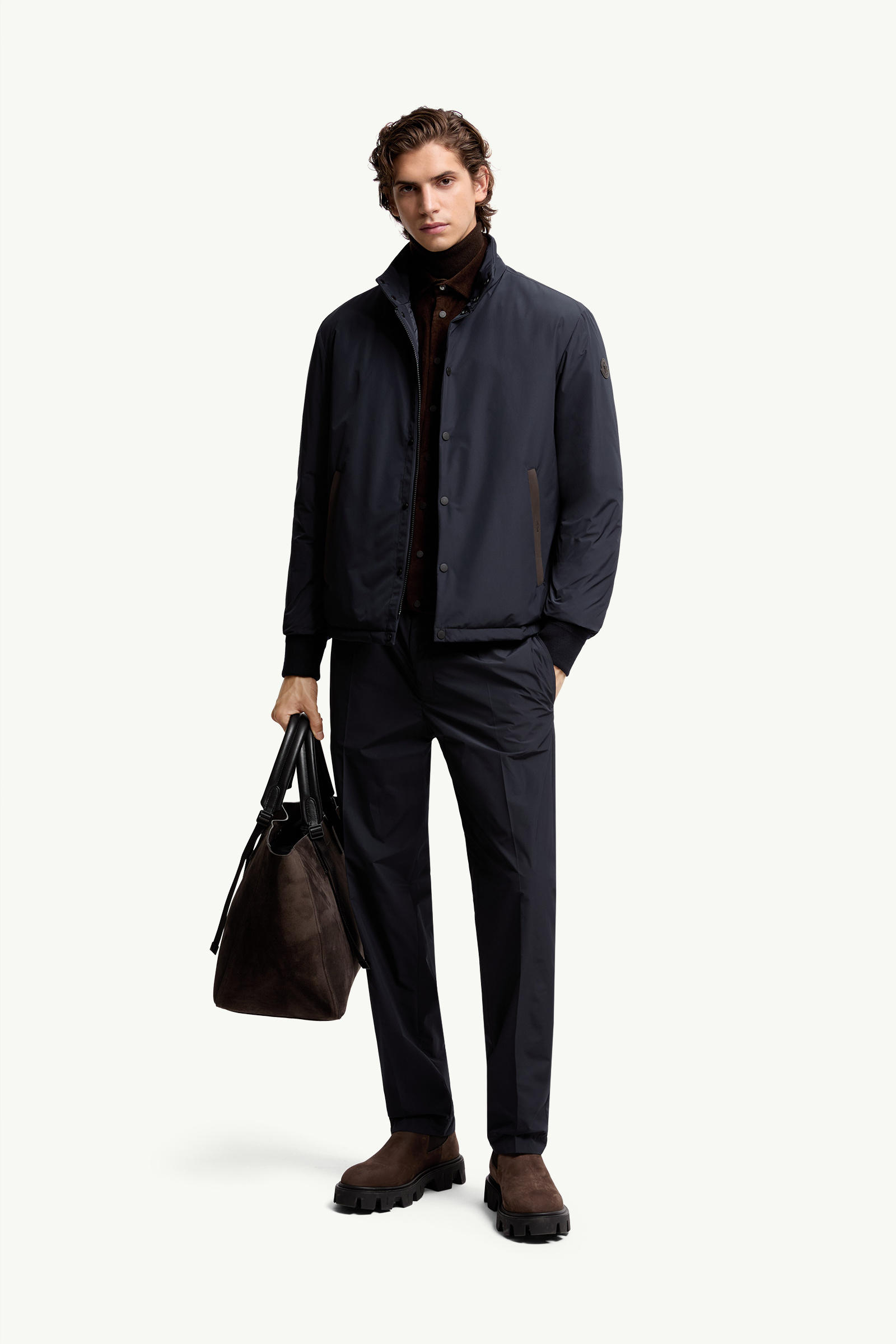 Doudoune courte à bords en cuir Lanques Hommes Bleu marine Moncler 0