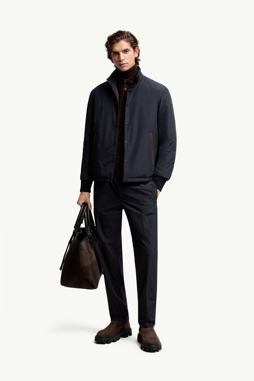 Lanques kurze Daunenjacke mit Lederbesatz Herren Navyblau Moncler 0