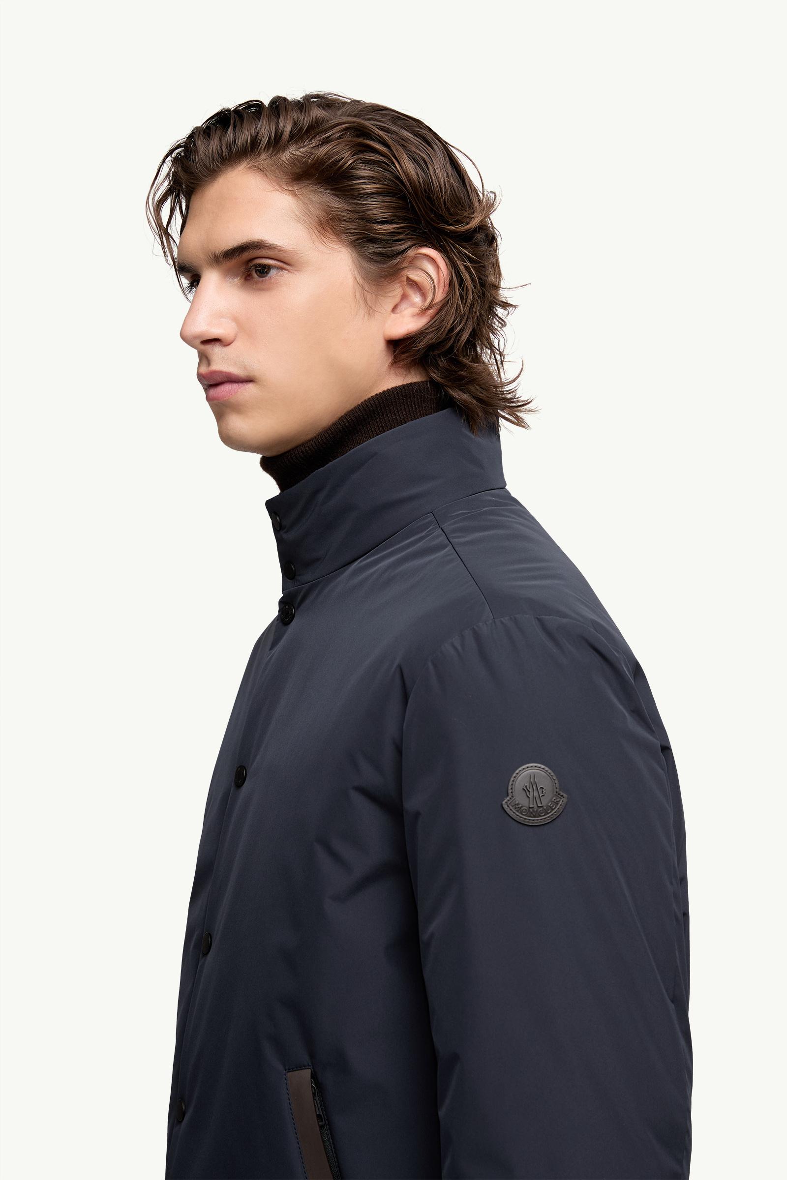 Navy Blue Lanques Leather-Trimmed Short Down Jacket - Short Down