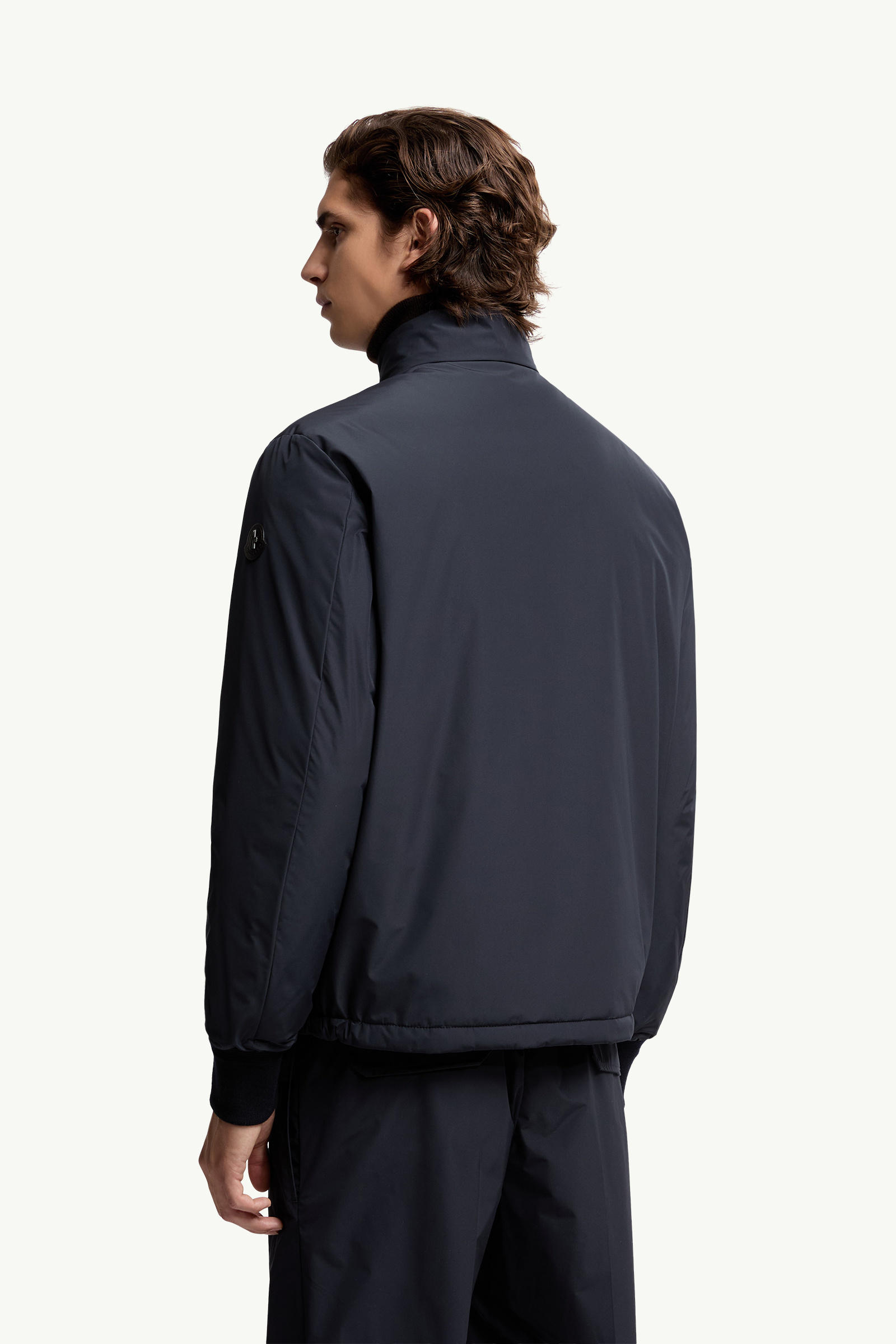 Lanques Leather-Trimmed Short Down Jacket Men Navy Blue Moncler 4